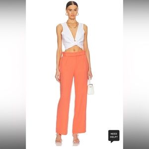 NEW Revolve Bobi Paper Bag Waist Wide Leg Pant in Hot Coral Large